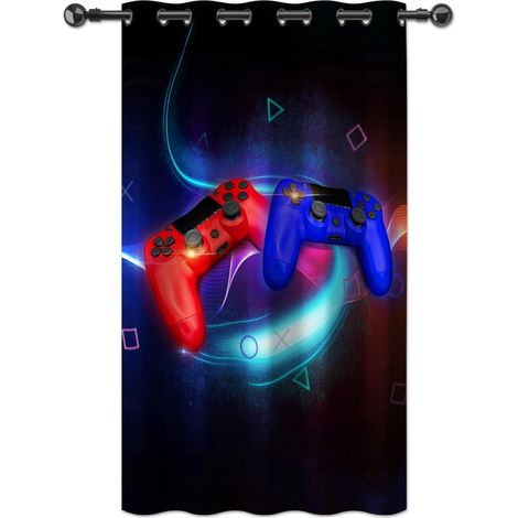Gaming Curtain for Teenagers Boys Bedroom Fluorescent Video Game Gamer Curtains Blackout with Eyelets 1 Panel 107 x 215 cm (1/5)