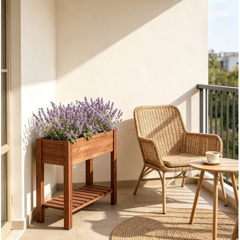 Orto rialzato 80 x 40 x 75 cm in legno marrone con ripiano, FLORAGRACE (1/5)