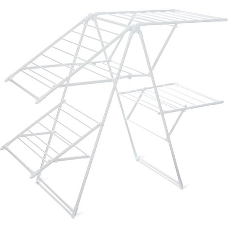 Séchoir à Linge en métal à Quatre Ailes, Pliable, 155 x 60 x 126 cm, Blanc (1/5)