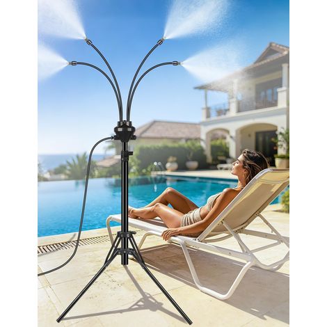 Sistema di nebulizzazione per esterni, regolabile in altezza fino a 1,6 m per il raffreddamento degli spazi esterni, nebulizzatore portatile con tubo di nebulizzazione da 8,07 m. (1/5)