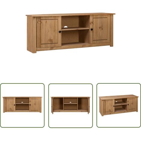 The Living Store Meuble TV 120x40x50 cm Bois de pin massif Gamme Panama - Meuble Tv - Meuble Tv Bois - Meuble Tv Rustique - Meuble Tv Retro - Rangement Salon (1/5)