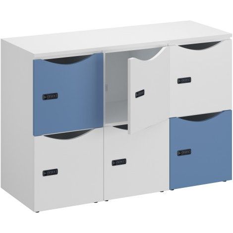 Casier de bureau lockers 6 cases corps blanc porte mix blanc bleu H 87.9 cm - Maxiburo