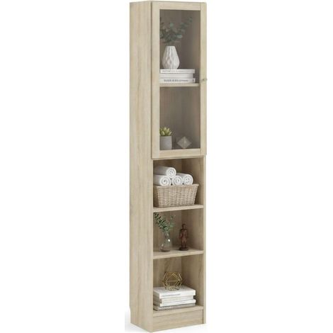 Dmora - Libreria Alberte, Scaffale da ufficio, Mobile portalibri, Biblioteca, 41x28 h203 cm, Quercia
