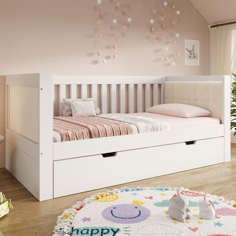Lit gigogne 90x200 bois blanc avec sommier lattes 90x190 (1/5)