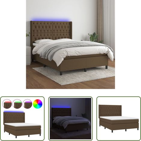 Sommier tapissier - Sommier à lattes de lit matelas et LED Marron foncé 140x190 cm (1/5)
