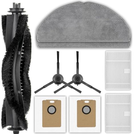 Lot de 9 pièces de rechange RV30 Max Plus compatibles avec aspirateur robot Tapo RV30 Max Plus/RV20 Max Plus, 1 brosse à rouleau, 2 brosses latérales, 2 filtres HEPA, 2 sacs à poussière, 2 tampons de (1/5)