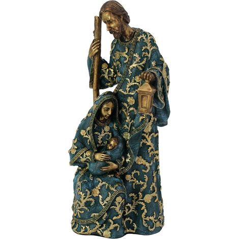 Presepe sacra famiglia con lanterna resina verde oro 38 cm (1/5)