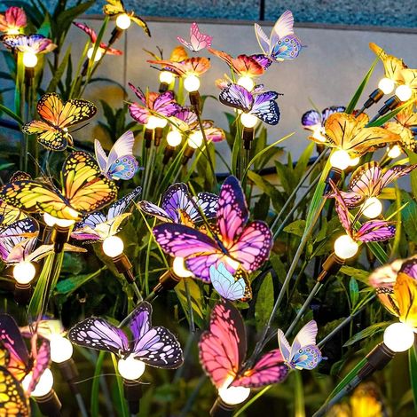 Lumière Solaire Jardin,4 Pièces 24LED Papillon Lampe Solaire Extérieure,IP65 Étanche,Lumières Solaires Lucioles,pour Jardin, Passage, Anniversaire, Décoration de Fête,Solar Firefly Light (1/5)