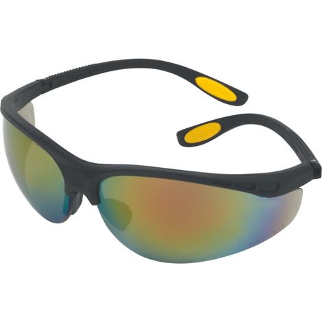 Lunettes de sécurité à verre miroir effet feu DeWalt Reinforcer Monture légère de style sportif avec pince-nez en silicone moulé et extrémités des branches caoutchoutées pour un confort tout au long d