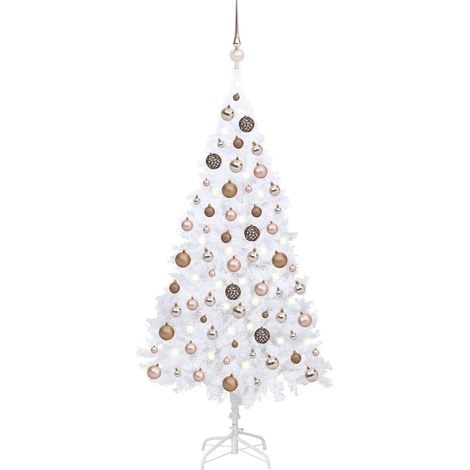 Sapin de Noël artificiel pré-éclairé et boules-Arbre de Noël blanc 150 cm PVC 572600 (1/5)