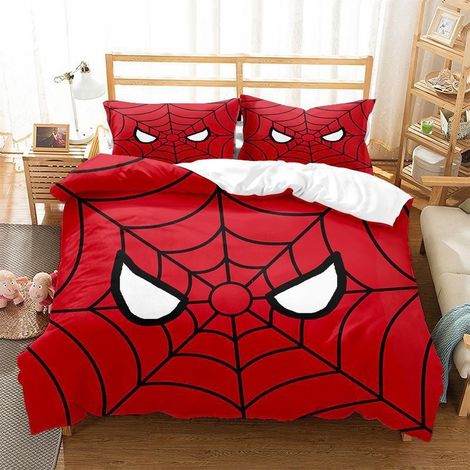 Parure de lit Spiderman 2 pièces, housse de couette en polyester imprimé 3D avec taie d'oreiller, linge de lit doux brossé pour chambre d'enfant, thème super-héros