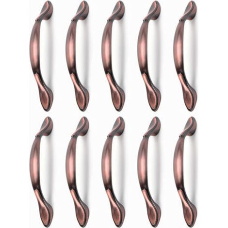 10 pcs Vintage Poignées de Porte de Meubles, Poignées d’Armoire Vintage en Forme d’Arc Poignée Tirer Meubles (Entraxe des trous 96 mm, bronze rouge)