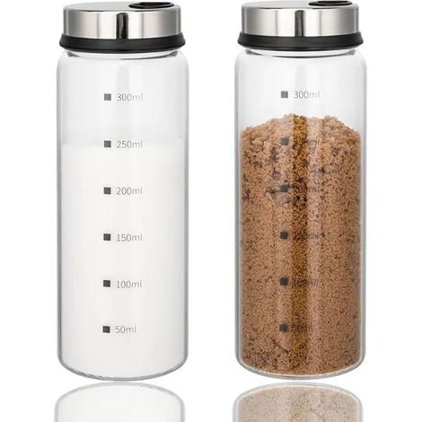 2 Pièces Bocaux Epices 300ml pot à Épices Pots à Épices en Verre Borosilicaté Bocaux à Épices Avec Couvercle B (2 30 POT A EPICES (1/5)