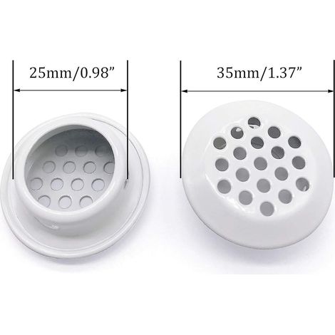 Lot de 20 grilles d'aération circulaires de 25 mm en acier inoxydable pour cuisine, salle de bain, placard, armoire (blanc) (1/4)