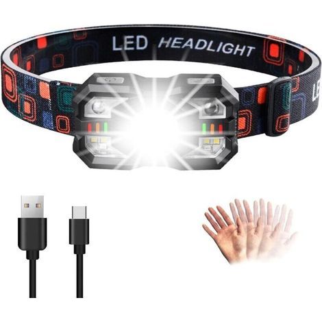 Leistungsstarke, ultrahelle, leichte und robuste wiederaufladbare LED-Stirnlampe mit Sensor und IPX5-Rotlicht für Laufen, Angeln, Radfahren und Camping (1/5)