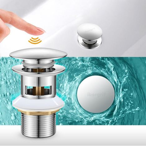 Bonde de Lavabo avec Trop-Plein – Bouchon Clic-Clac Universel 1"1/4 pour Lavabo Salle de Bain – Finition Chromée Durable (1/4)