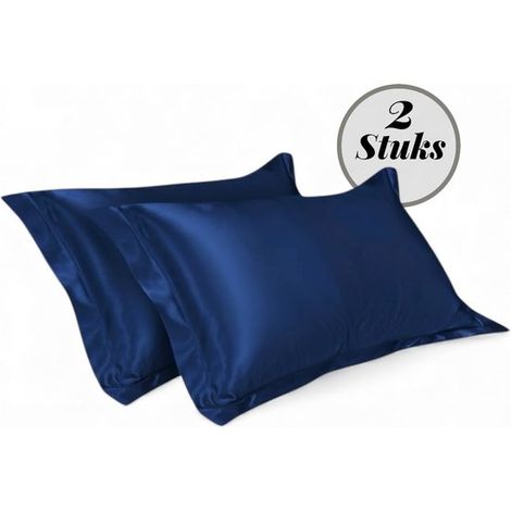 Set de 2 taies d’oreiller satin – 60x70 cm – Marine – Brillant et doux – Confort (1/5)