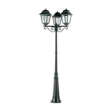 Palo Da Esterno Contemporaneo H307,5Cm Mito Alluminio E Vetro Nero 3 Luci E27 (1/3)
