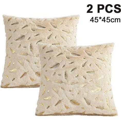 Ensemble de 2 taies d'oreiller à franges en plumes bronzantes, coussin décoratif à poils courts avec fermeture éclair, pour canapé ou chambre à coucher (1/4)