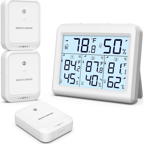 Thermomètre Hygromètre Intérieur/Extérieur 3 Capteurs Rétroéclairage, Grand Écran LCD, Enregistrement Min/Max, ℃/℉ Commutable, pour Maison, Jardin, Cave, Garage (1/5)