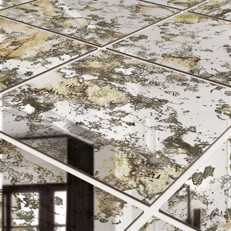 3D 28X28CM Rétro Panneau Mural decoratif, Vieilli Rouille Humide Effet miroir mural rectangle, carreaux miroir vieilli, Convient pour la Cuisine, Salon, Salle de Bain Décoration Murale DIY (1/5)