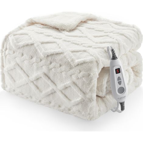 Couverture chauffante électrique flanelle ultra-douce – 6 niveaux de chauffage – arrêt automatique 10h – contrôleur LCD – 180x130cm