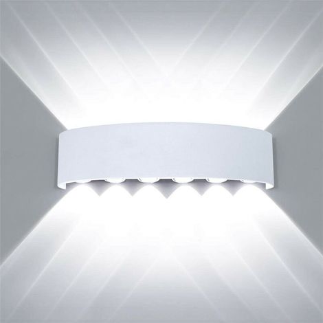 Applique Murale LED - 12 Ampoules - Aluminium - Blanc Froid - IP65 Étanche - Pour Couloir Chambre Salle de Bain - 1 Pièce