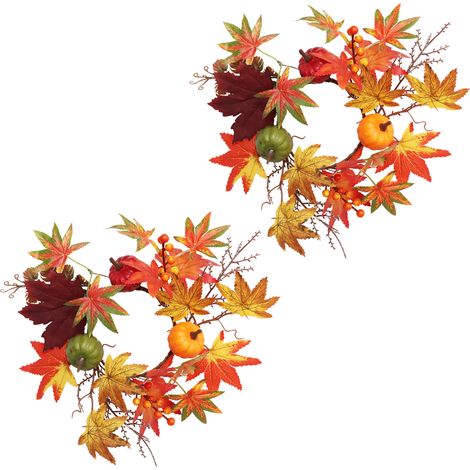 Couronne de bougies 2 pcs Décoration automne citrouille feuille érable Halloween Thanksgiving centre de table (1/5)