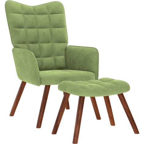 vidaXL Relaxing Chair with Stool Light Green Velvet