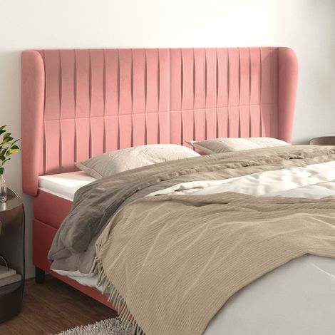 Tête de lit avec oreilles Style Classique Armoire de lit - Rose 163x23x118/128 cm Velours BV353160 - BonneVie (1/5)