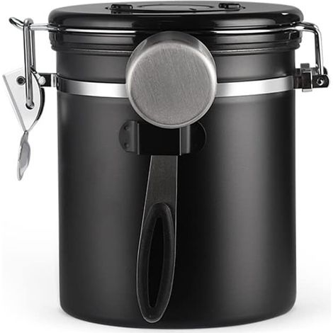 Boîte à Café Hermétique, Récipient à Inoxydable avec Cuillère Doseuse Et Enregistrement Du Temps(Noir 1.5L) (1/5)