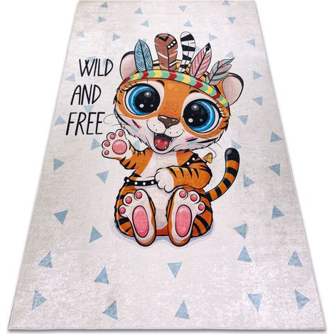 BAMBINO 1960 Waschteppich Tiger, Indianer für Kinder Anti-Rutsch - weiß multicolour 120x170 cm