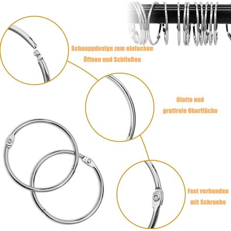 Set di 20 anelli per tende da doccia in metallo, apertura 35 mm, per appendere tende da doccia e aste per tende, adatti anche come anelli per libri, ideali per camere da letto e bagni, color argento (1/4)