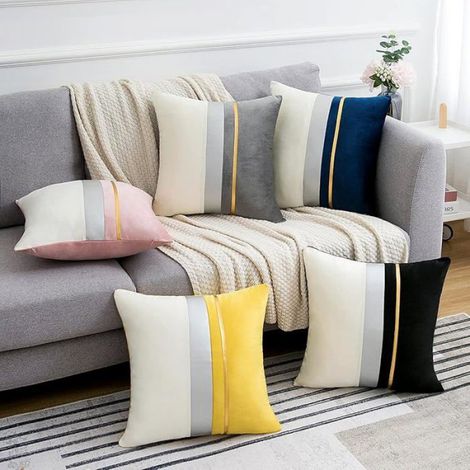 Lot de 2 Housse de coussin 50x50 cm, Velours, Patchwork, Fermeture éclair cachée, Salon (1/5)