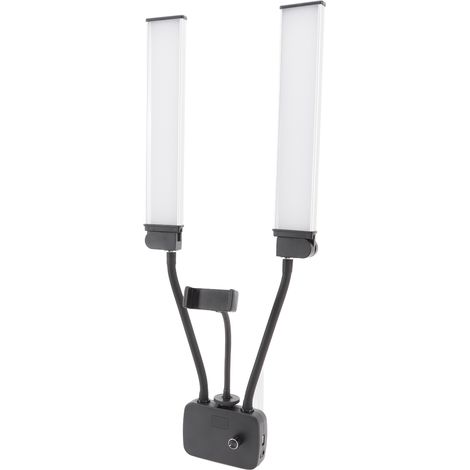 Projecteur LED d'appoint 3200K à 5600K, double bras, luminosité réglable, USB avec support pour téléphone, éclairage vidéo pour streaming en direct, prise UE 100-240V (1/5)