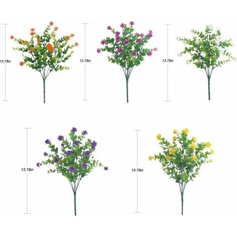 Set di 5 bouquet di fiori artificiali, piante verdi resistenti ai raggi UV per esterni, interni, balconi, giardini, uffici, matrimoni e decorazioni per feste (cinque colori) (1/4)