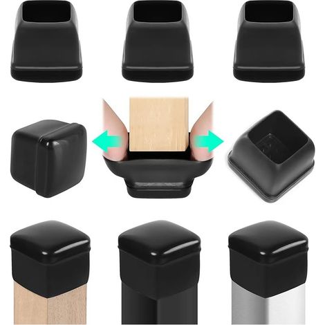 24 pcs Embouts pour Pieds de Chaise 28-33 mm avec Fond en Téflon, Protection Pied de Chaise Carré Silicone Couvre-jambes de Meuble, Patins en Téflon 1,25" pour Résistants Rayures et Élastique (1/5)