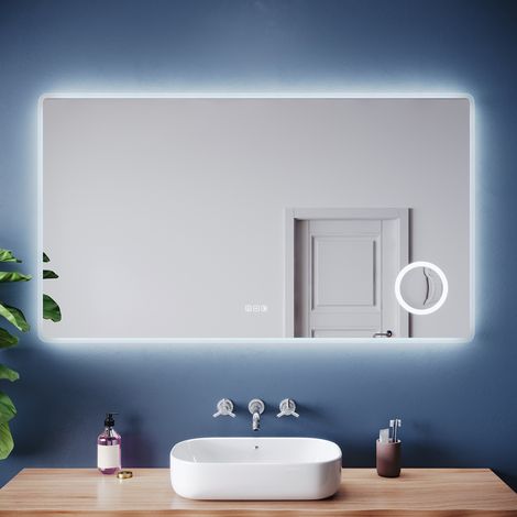 SIRHONA Miroir lumineux de salle de bain - Miroir intelligent antibuée avec grossissement x3, luminosité réglable, fonction mémoire et prise murale, 120 x 70 cm