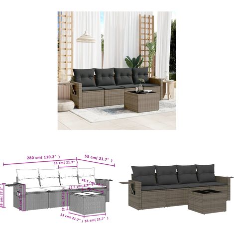 5-tlg. Garten-Sofagarnitur mit Kissen Grau Poly Rattan - Gartenmöbel - PE-Rattan Möbel - Outdoor Lounge Set - Sofasatz - Esszimmergarnitur - Home & Living (1/3)