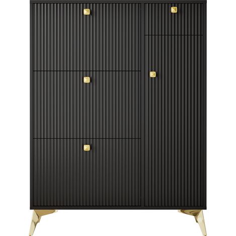 Zapatero estrecho negro con 3 abatibles, 1 cajón y 1 puerta, 90 x 25 x 121 cm, HOMVRA (1/5)