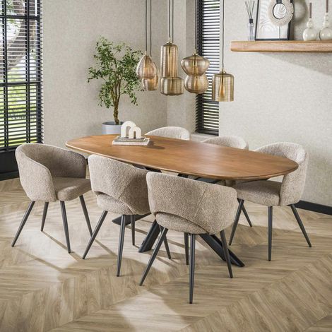 Table à manger moderne en bois de manguier avec pied central 215 cm CREEK (1/5)