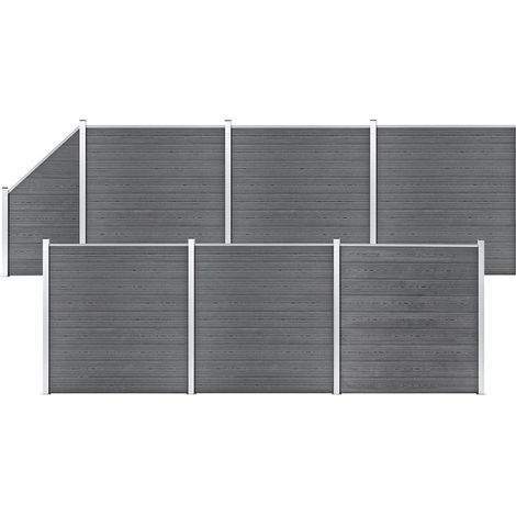 Set de valla 6 cuadradas + 1 oblicua WPC gris 1138x186 cm (1/5)