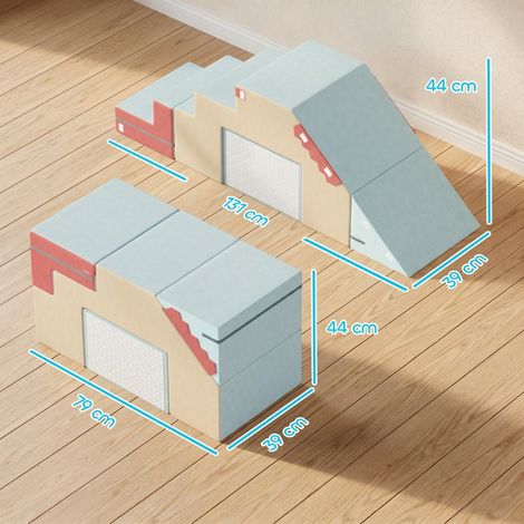 Blocs de jeu en mousse, lot de 2 avec couvercles amovibles, tapis d'activités intérieur pour bébé, module d'escalade et de rampement, couleur bleue (1/5)