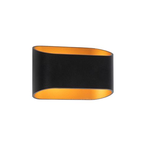 Moderne, schwarze, ovale Wandleuchte – Goldfarbene Innenseite – Aluminium – 10 cm hoch – 16 cm lang – Für Streiflicht (1/5)