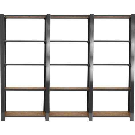 OFFICLICK Étagère 5 étagères en métal sans vis (210x240x30cm) GRIS et OSB (1/5)