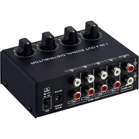 Distributeur de signal stéréo 1 entrée 4 sorties, sortie 20 Hz-20 kHz, sélecteur 3,5 mm. (1/5)