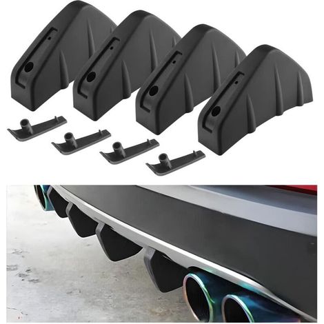Pièces Diffuseur De Spoiler De Pare-Chocs Arrière, Aileron De Pare-Chocs Arrière Voiture, Pare-Chocs Requin Becquet Arrière, Universel Anti-Usure Châssis Décoration Aileron Voiture(Noir) (1/4)