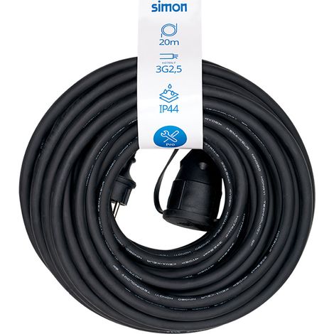 Prolongador profesional 20 m, ip44, h07rn-f 3 g 2,5 mm², 1 toma con tapa, 16 a 250 v, negro