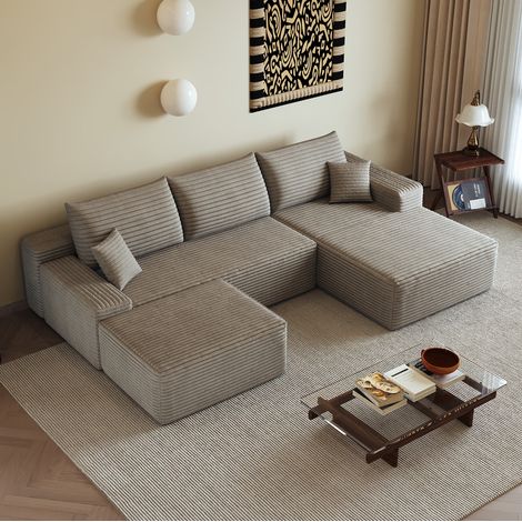 Sofá esquinero modular 270 cm con chaise longue en L, asiento profundo, sin montaje, camel OKMYHOME (1/5)