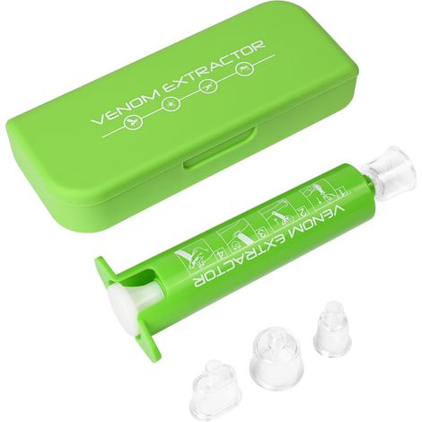 Aspirateur de Venin, Pompe de Succion pour Piqûres d'Insectes et Morsures, 3 Tailles de Ventouses, Kit de Secours Randonnée (1/3)